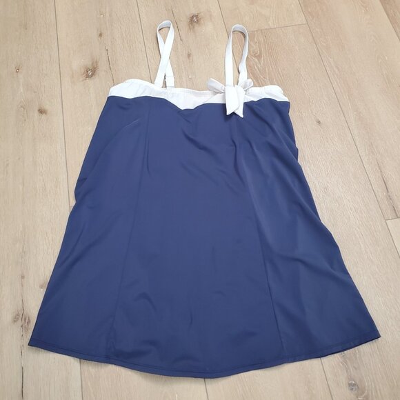 Roman's Other - Romans Swimsuit Plus Size 20W Blue Ivory Retro Swim Dress Removable Straps READ